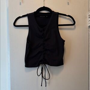 Black Crop Tie Front Tank Top